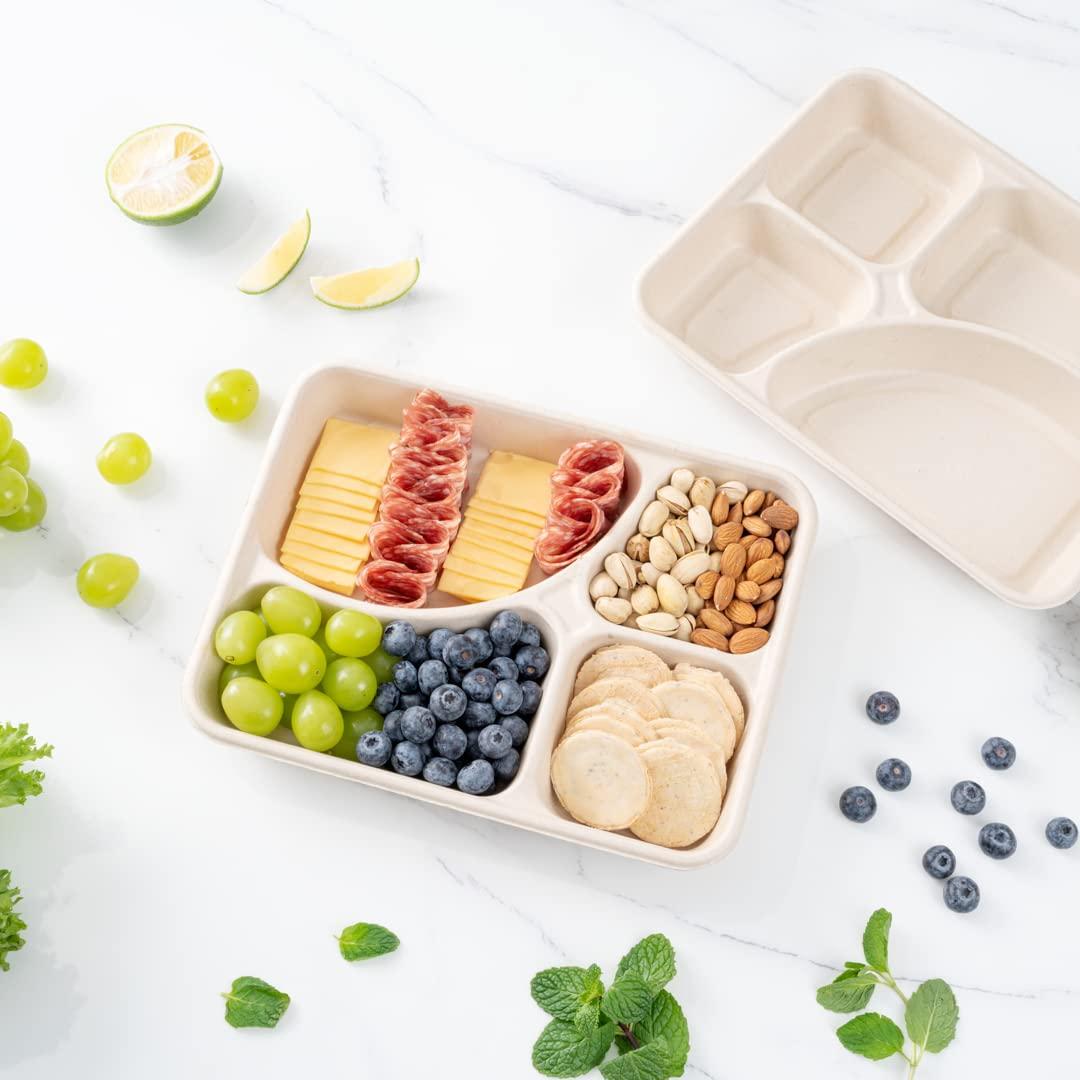 Restaurantware Restaurantware Pulp Tek 43 Ounce To Go Containers 100 Sustainable Carry Out Containers - Lids Sold Separately 4 Compartments Bagasse Take Out Plates Made From Sugarcane Fibers Microwavable
