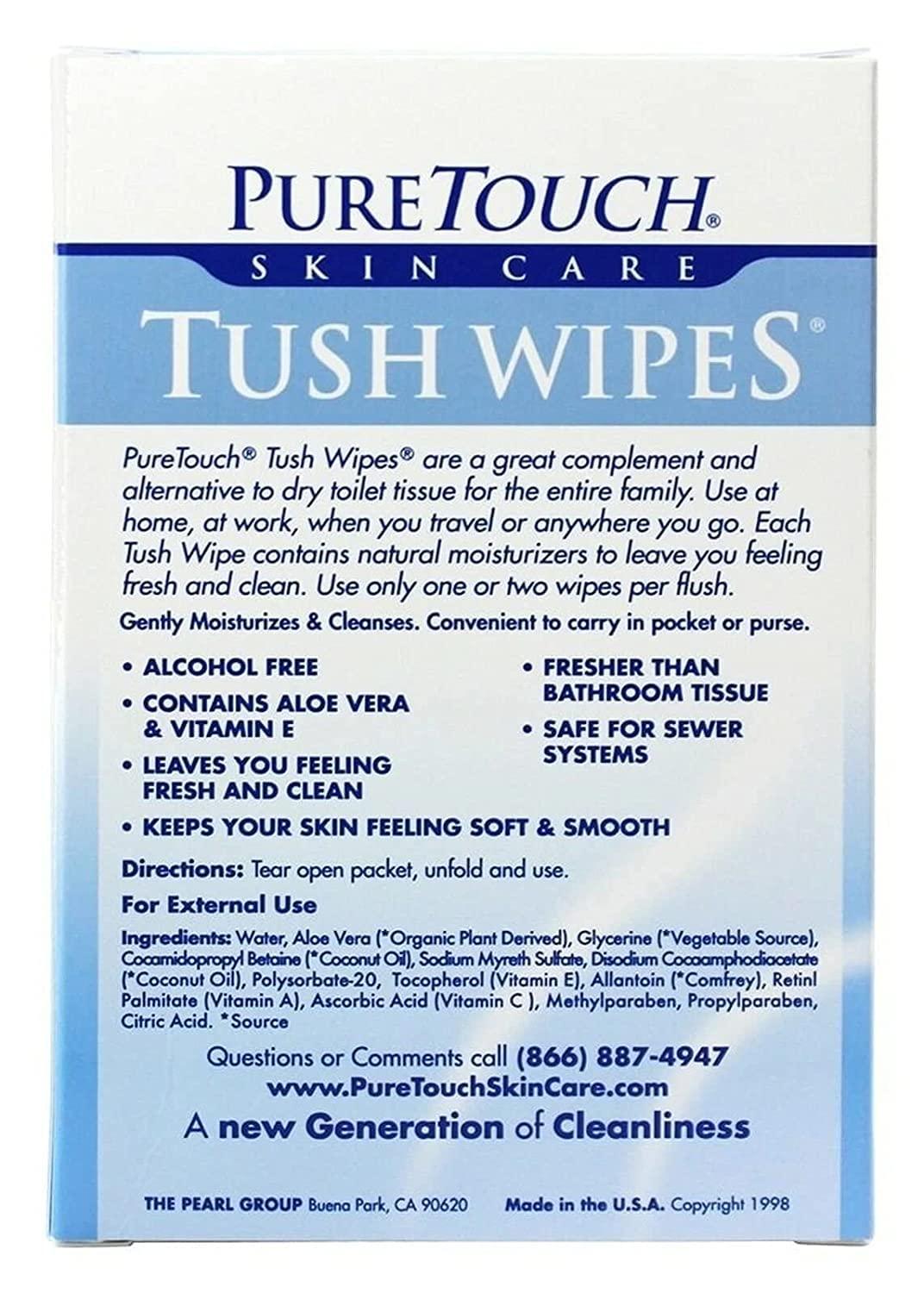 Pure Touch Skin care PureTouch Tush Wipes- Individual Flushable Moist Wipes 6 boxes of 24 (144 Single-Use-Packets)