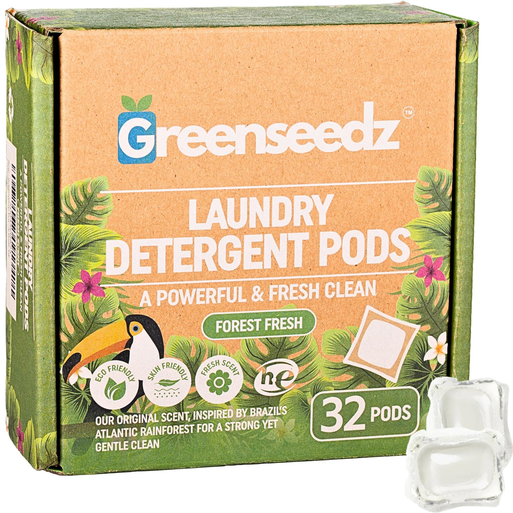 Greenseedz Greenseedz Eco Friendly Laundry Detergent Pods, 32 Pods, Powerful Stain And Odor Removal, Skin Friendly, Rainforest Fresh Scent, Biodegradable and Sustainable Laundry Pods, HE Compatible