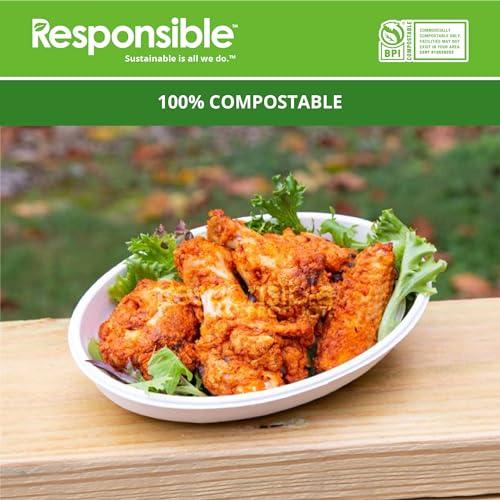 Responsible Products Responsible Products 20 oz Oval Disposable Bowls I Tree-Less Compostable Molded Fiber Burrito Bowls I Extra Strength I NO-PFAS I Classic White (300 Count)