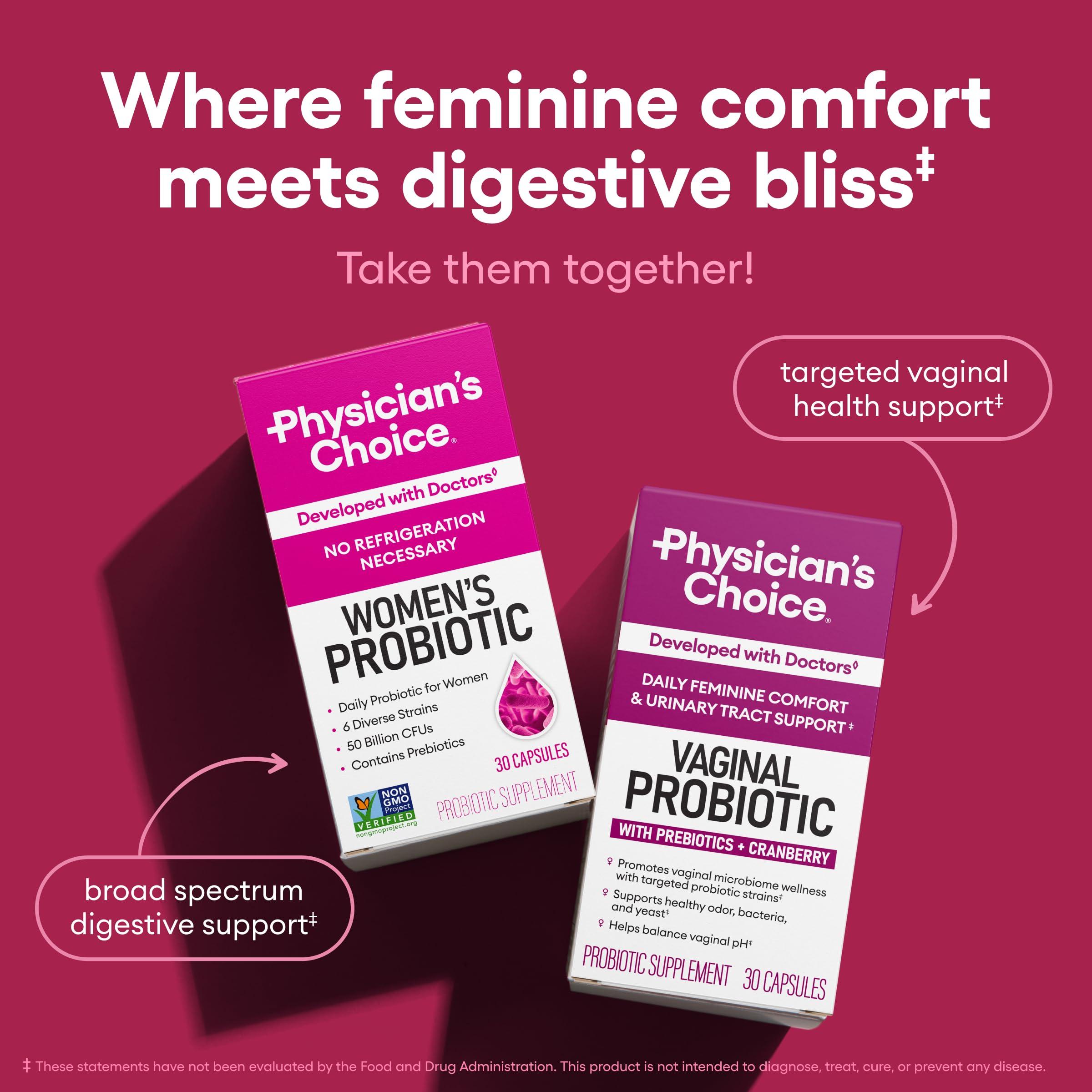 Physician's CHOICE Physician\'s Choice Probiotics - PH Balance, Digestive, UT, & Feminine Health - 50 Billion CFU - 6 Unique Strains for Women - Organic Prebiotics, Cranberry Extract+ - Probiotic - 60 CT
