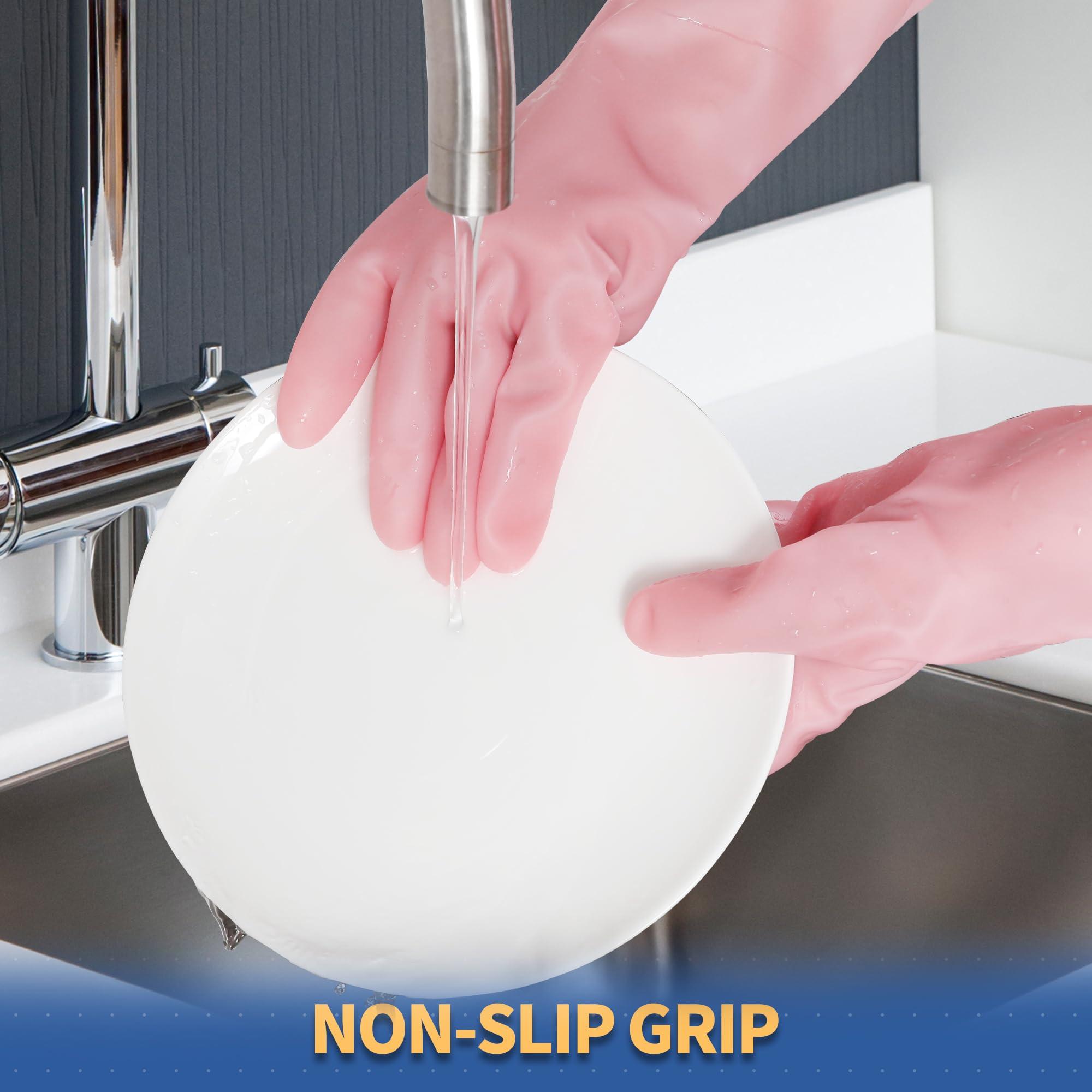 BOOMJOY BOOMJOY PVC Cleaning Gloves, Heavy Duty Dishwashing Gloves, Reusable Medium Gloves for Kitchen, Bathroom, Gardening, Working, Pet Care - Pink & Blue & Yellow, 3 Pairs, Size M