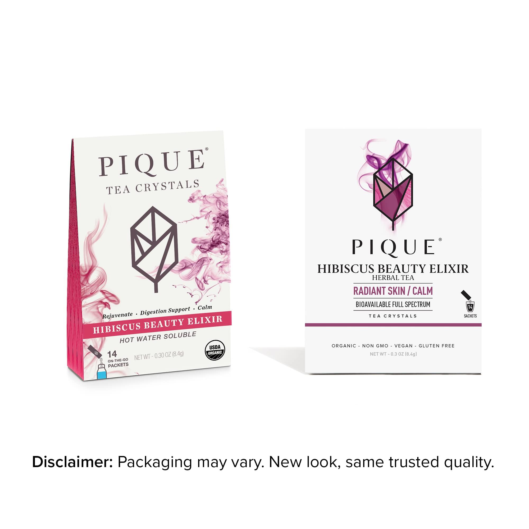 PIQUE Pique Organic Hibiscus Tea Crystals - Powerful Antioxidants and Caffeine-Free Herbal Tea, Real Egyptian Flower for Glowing Skin - 28 Single Serve Sticks (Pack of 2)