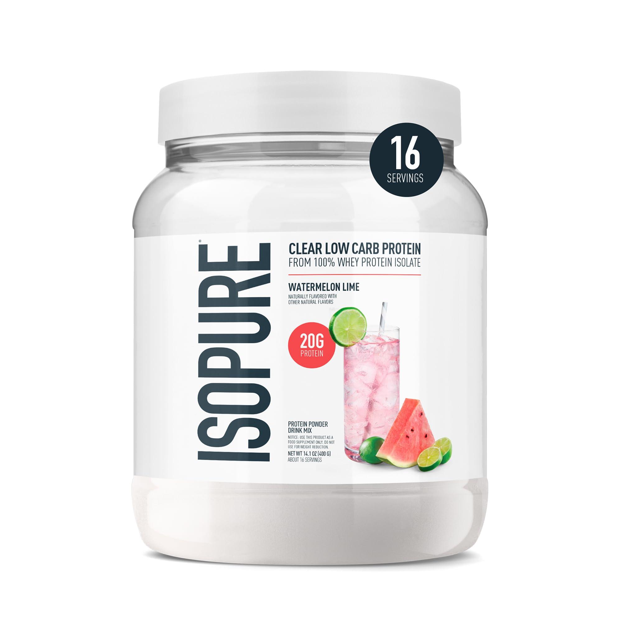 Isopure Isopure Clear Whey Isolate Protein Powder Infusions, Lactose Free, Gluten Free, Naturally Flavored, Watermelon Lime, 20g Protein Per Serving, 14.1 Oz, 16 Servings