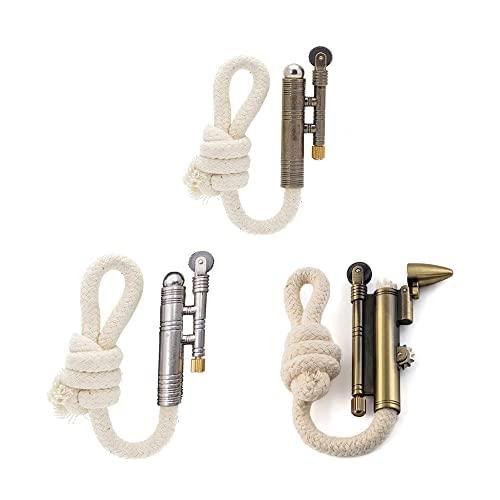 VAGILE 3PCS Windproof Rope Lighter Sailors Trench Vintage Lighter WWII Lighters Portable Survival Shepherds Lighter Outdoor Camping, No Need for Kerosene/Gas, Gifts Army Navy (Bronze + Silver + Golden B)