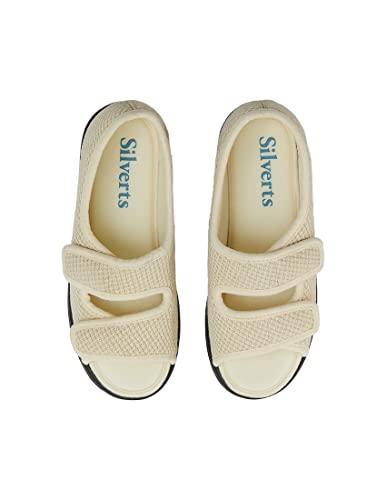 Silvert\'s Adaptive Clothing & Footwear Silverts Diabetic Sandals for Women - Diabetic Shoes for Women Wide Width, Edema Shoes for Swollen Feet, Shoes for Elderly Women | Non-Slip Adaptive Sandals for Swelling - Natural/Black 6
