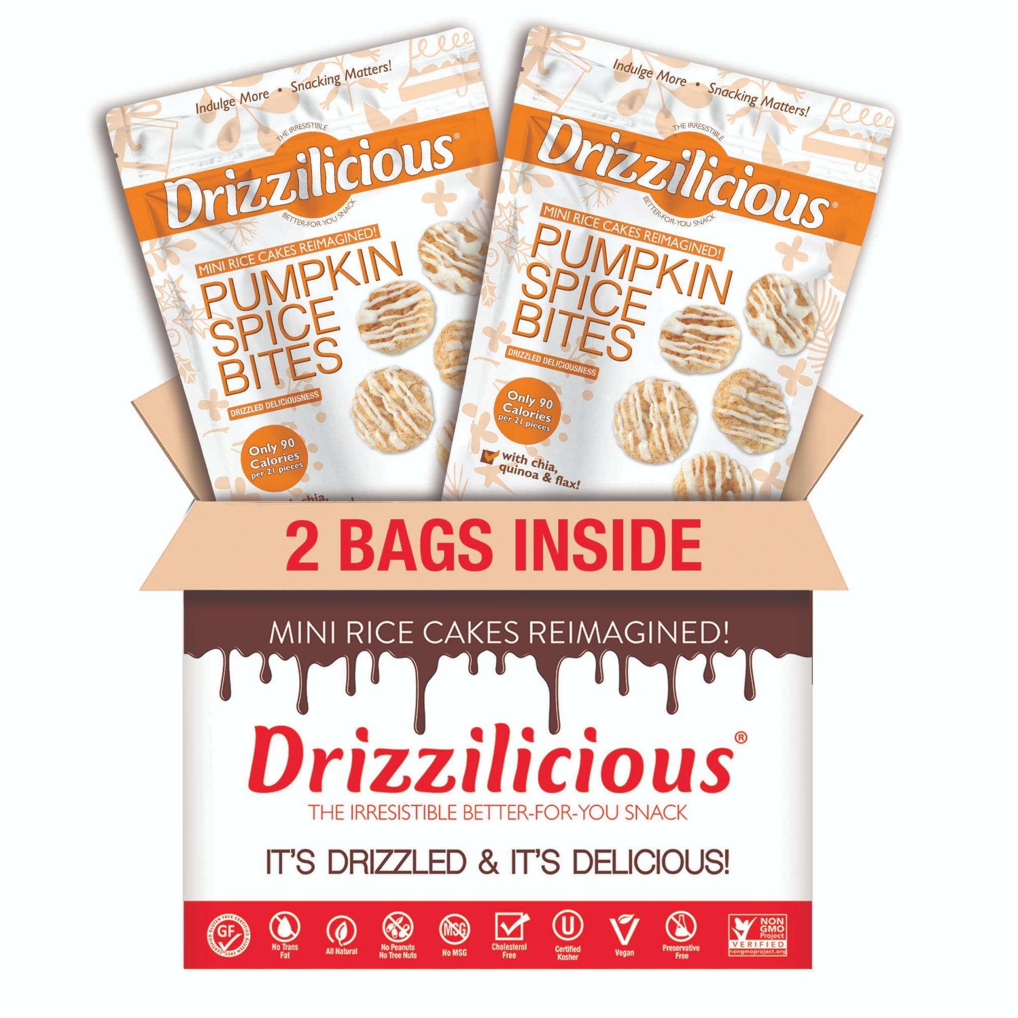 Drizzilicious Drizzilicious Mini Rice Cakes - Rice Crisps, Healthy Snack for Adults and Kids, Flavored Rice Cakes, Vegan, Gluten Free, Only 90 Calories Per Serving - Pumpkin Spice, 4 oz (Pack of 2)