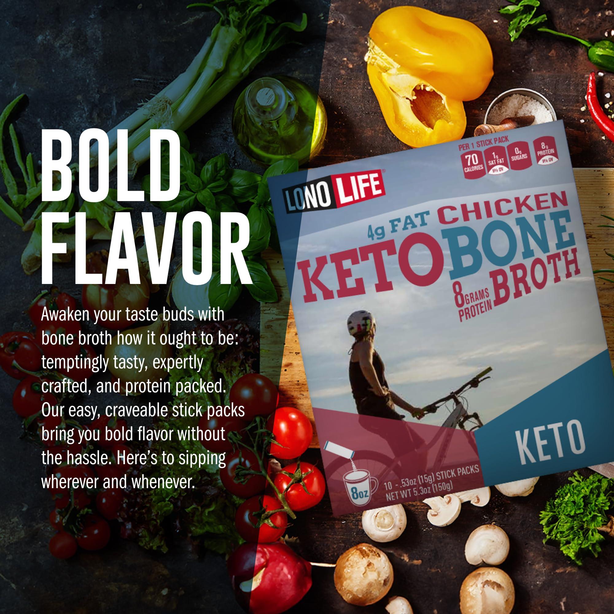 LONOLIFE LonoLife Keto Chicken Bone Broth Powder Mix | 10g Protein | Collagen-Rich, Keto & Paleo Friendly | Natural Ingredients | 24 Portable Stick Pack Servings