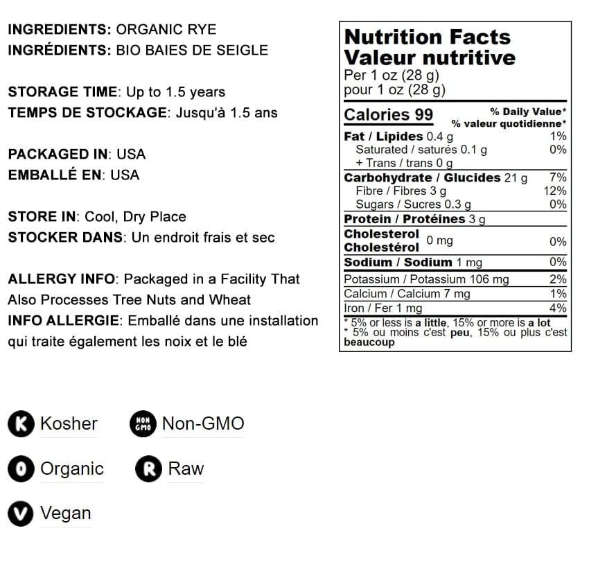 Food to Live Food to Live Organic Dark Rye Flour, 12 Pounds Whole Grain, Non-GMO, Stone Ground, Kosher, Raw, Vegan, Bulk, Great for Baking Bread, Product of the USA