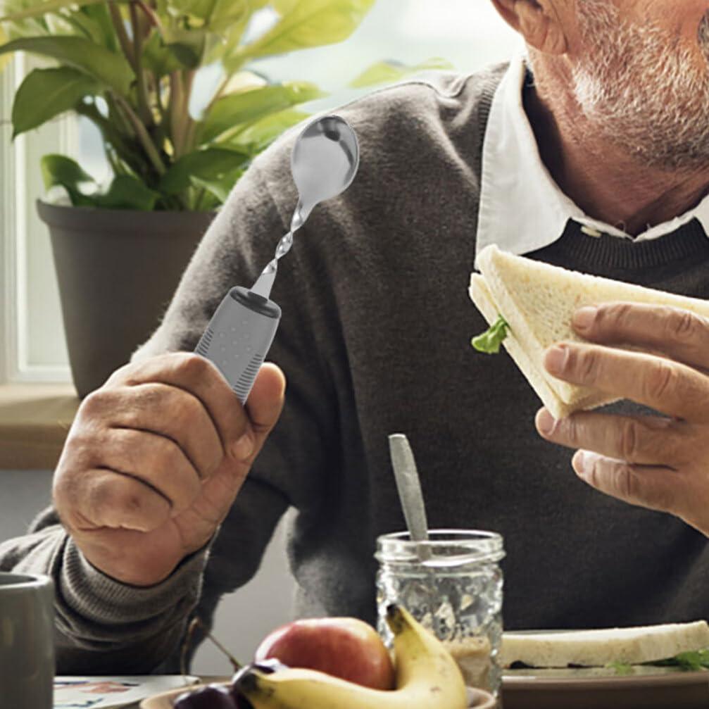Baluue Adaptive Utensils: 3pcs Non-Weighted Elderly Angled Spoon Disabled Fork Cutter Non Slip Disabled Person Tablewares Built Up Utensils for Hand Elderly