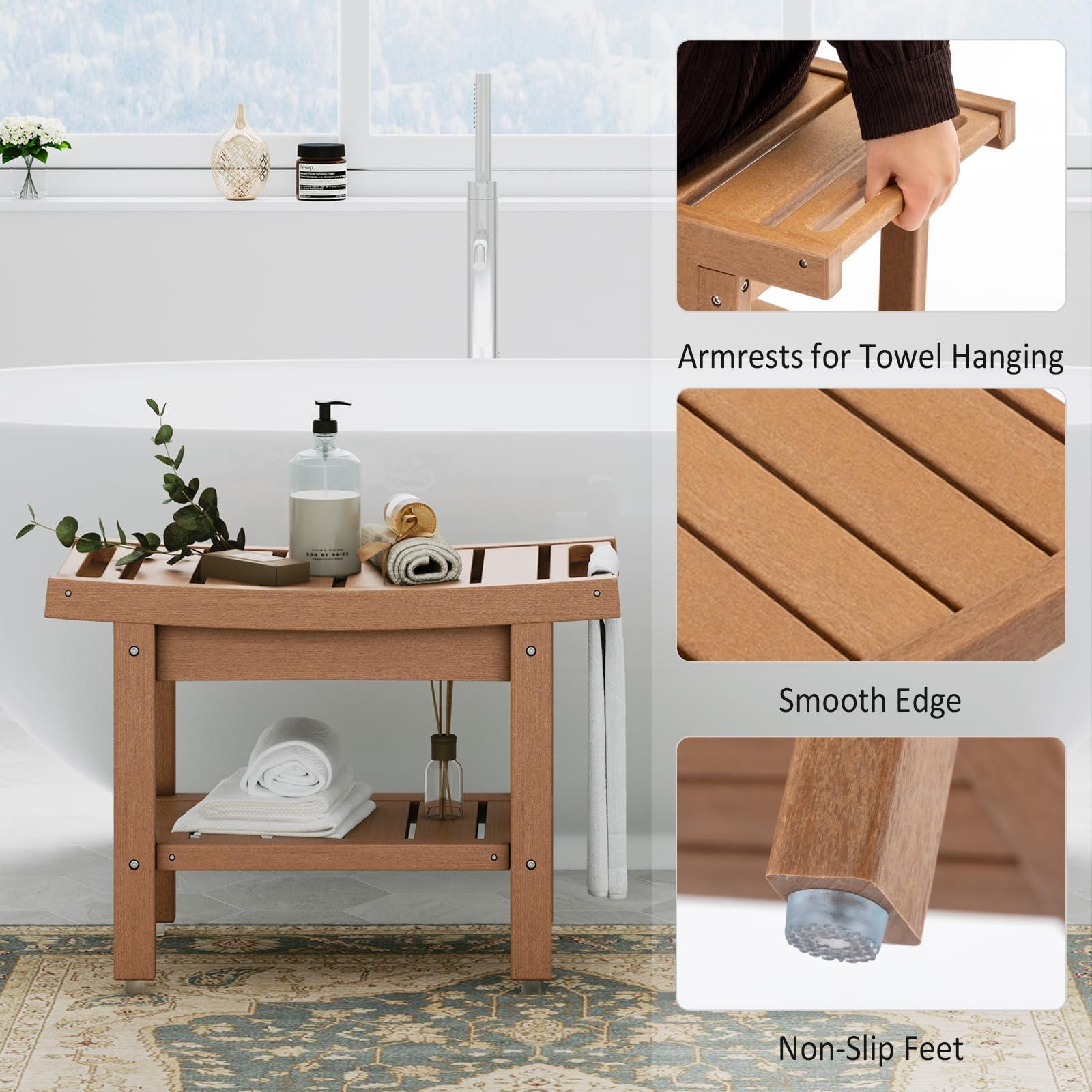 FERFALDER FERFALDER HDPE Waterproof Shower Bench Seat for Inside Showers 24" Corner Shower Bench with Storage Towel Shelf, Durable Bath Bench for Shower, Ideal Shower Bench for Shower Use