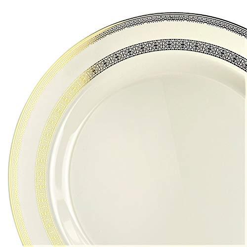 OCCASIONS FINEST PLASTIC TABLEWARE " OCCASIONS " 60 Plates Pack, Heavyweight Disposable Wedding Party Plastic Plates (6.25'' Dessert/Bread Plate, Lace Ivory & Gold)