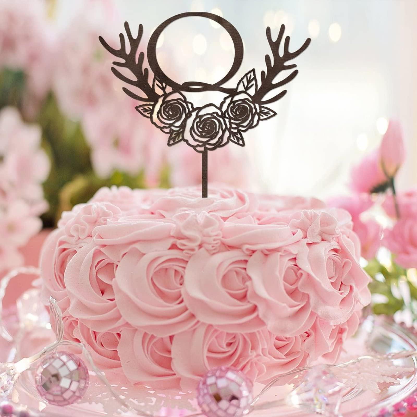 Vinisong Initials Q Cake Toppers, Vinisong Letter Cake Topper Brown Wood Wreath Cake Decorations Monogram Cake Topper Rustic Wedding Cake Decor(Q,Design 11)