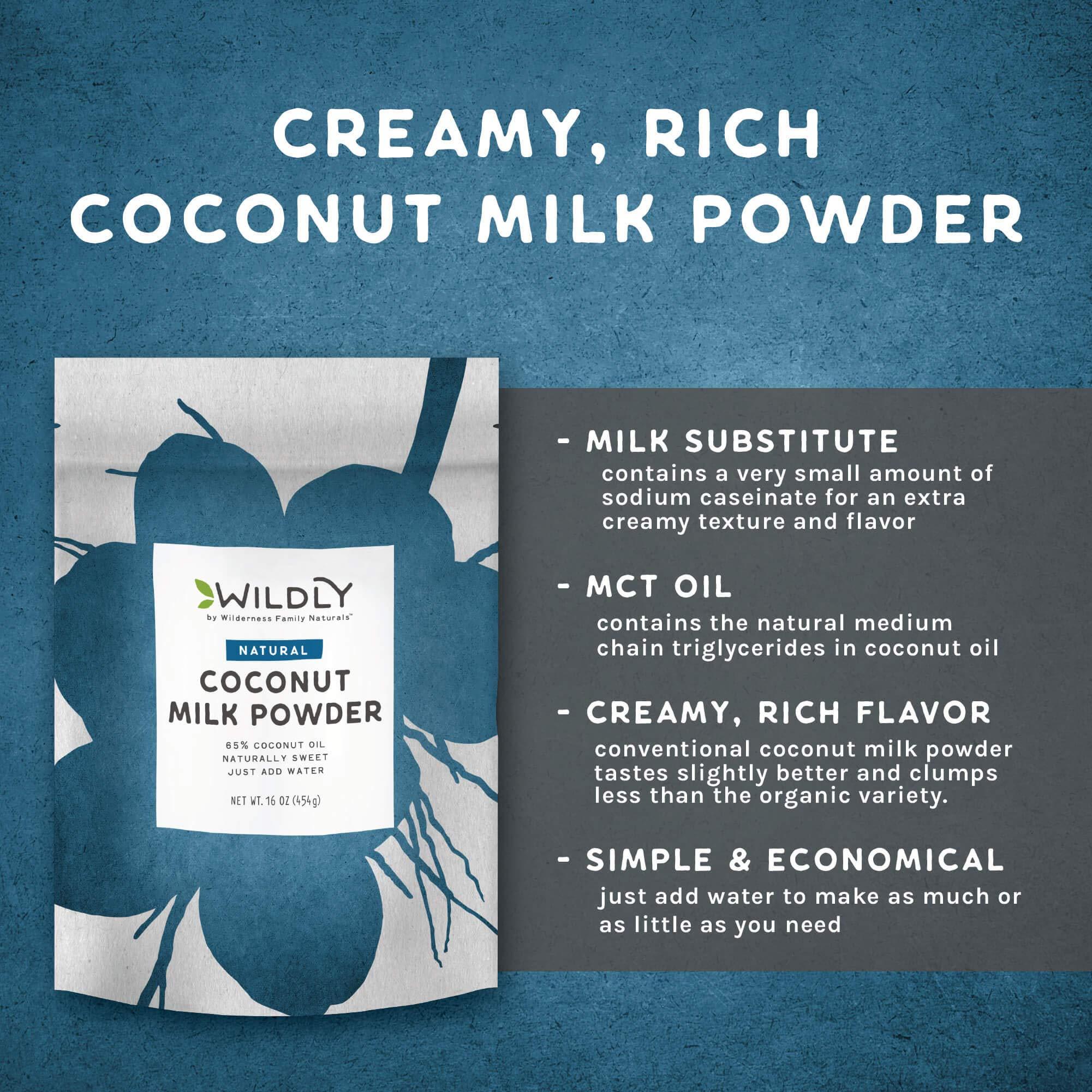 Wilderness Family Naturals Wildly Conventional Coconut Milk Powder 16 Oz, 1 lb Bag - Naturally Sweet Creamer, Extra Creamy | Perfect in Smoothies, Coffee, Baking, & Cooking