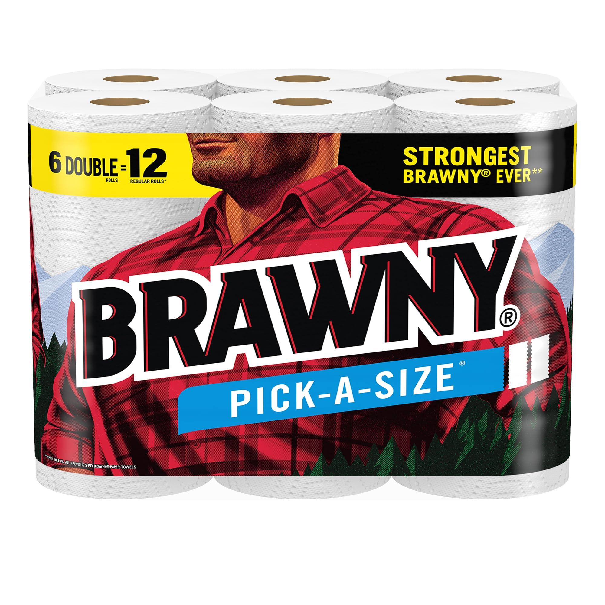 Brawny Brawny Pick-A-Size Paper Towels, 6 Double Rolls = 12 Regular Rolls, 2 Sheet Sizes (Half or Full), Strong Paper Towel For Everyday Use
