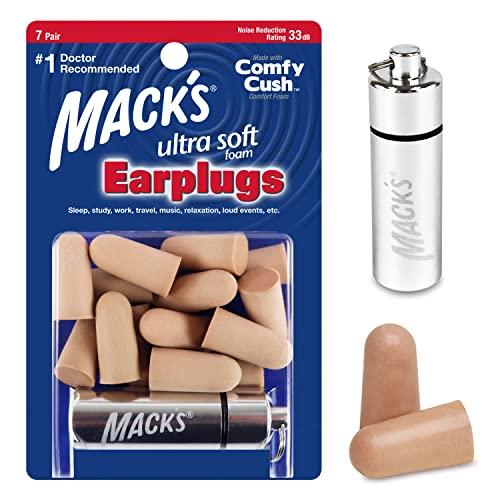 Mack's Mack’s Ultra Soft Foam Earplugs, 7 Pair + Case – 32 dB Highest NRR, Comfortable Ear Plugs for Sleeping, Snoring, Travel, Concerts, Studying and Noise