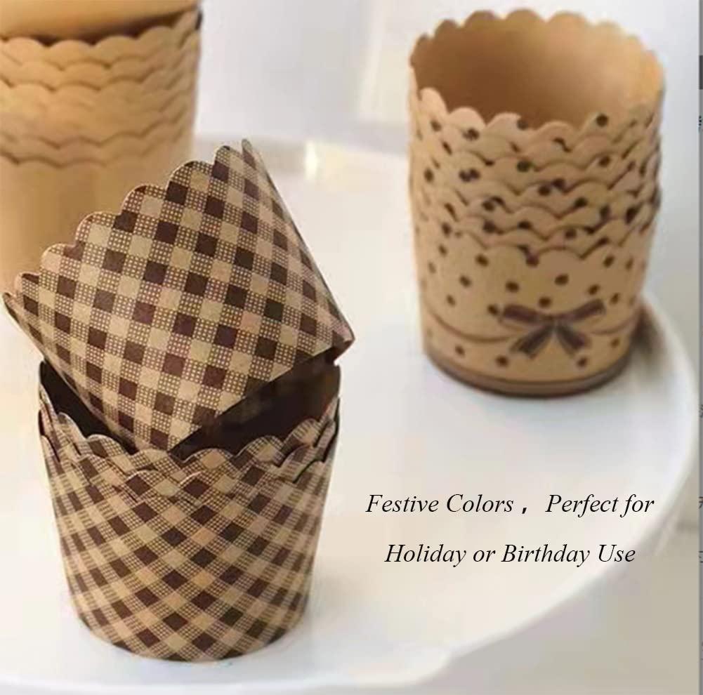 AKOAK AKOAK 50 Pcs Baking Muffin Paper Baking Bups, Brown Kraft Paper Cupcakes, Greaseproof Paper Baking Cups, Suitable for Birthday Parties, Weddings, Graduation Parties, Cupcake Packaging (Square)