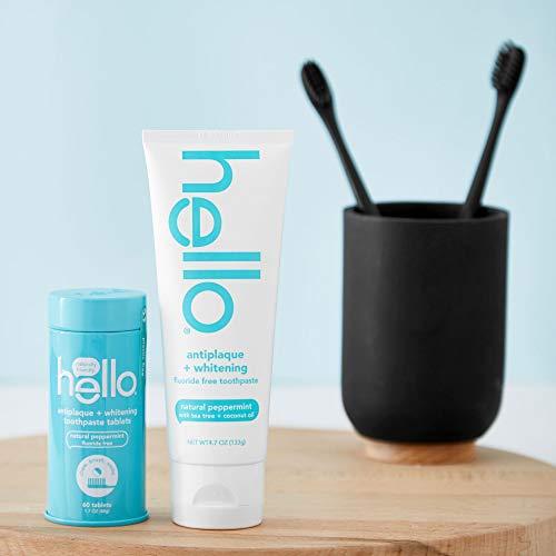 hello Hello Oral Care Fluoride Free Antiplaque and Whitening Toothpaste Vegan SLS Free with Tea Tree Oil Coconut Oil, Natural Peppermint, 4.7 Ounce
