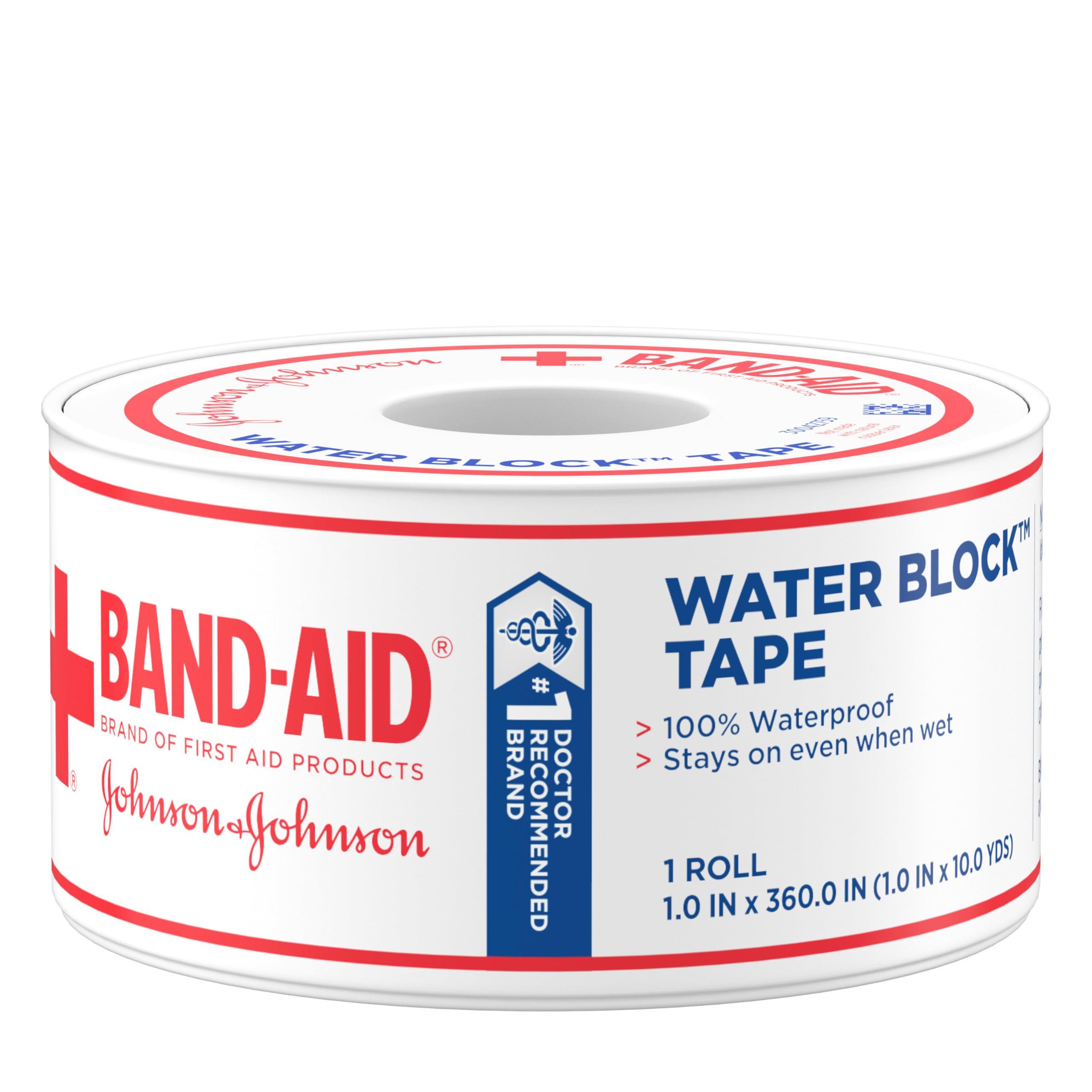 Band-Aid Band-Aid Brand First Aid Water Block 100% Waterproof Self-Adhesive Tape Roll for Durable Wound Care to Firmly Secure Bandages, 1 in by 10 yd