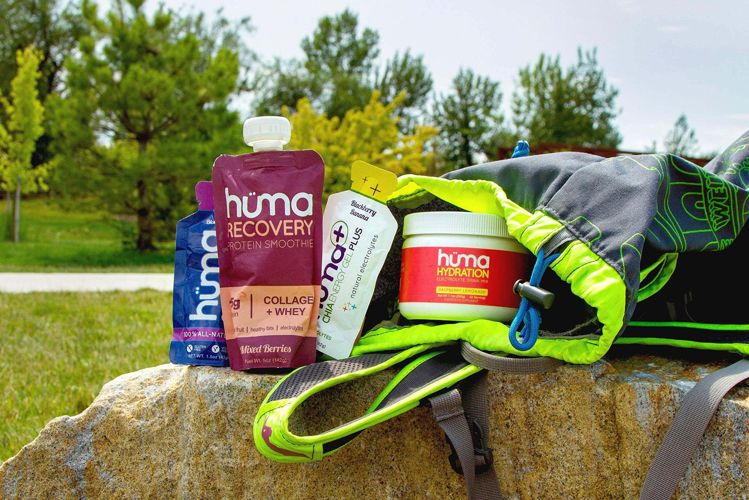 HÜMA CHIA ENERGY GEL Huma Recovery Protein Smoothie, 20 Pouches – 15g Collagen + Whey Post Workout Recovery Drink – Ready-to-Drink Protein Shake with Real Fruit, Electrolytes, Healthy Fats