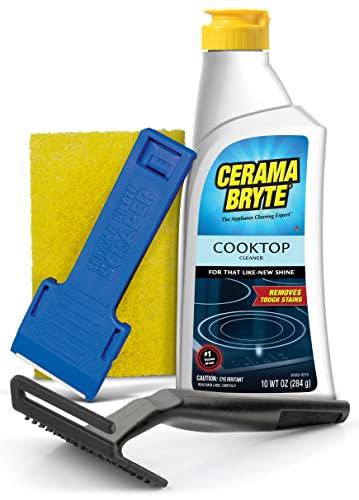 Cerama Bryte Cerama Bryte Combo Kit POW-R Grip, Scraper, Pad & Removes Tough Stains Cooktop and Stove Top Cleaner for Glass - Ceramic Surfaces, 10 Ounces, 4 Piece