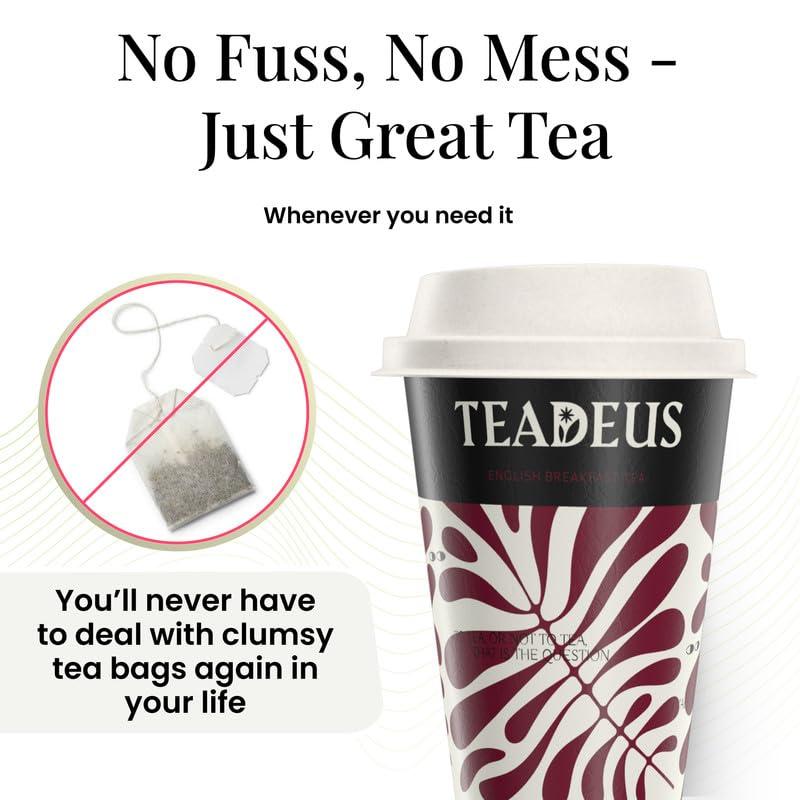 TEADEUS TEADEUS English Breakfast Tea in a Cup - 100 Eco-Friendly and Convenient Cups to Go with Organic Loose Leaf Tea, Enjoy Hot or Iced, for Home, Travel & Office