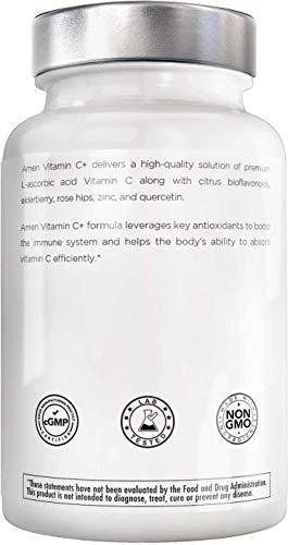 Amen Amen Vitamin C+ Supplement with Zinc, Bioflavonoids, Quercetin, Rose Hips, Elderberry – Vegan, Non-GMO – 2 Months Supply - 120 Capsules