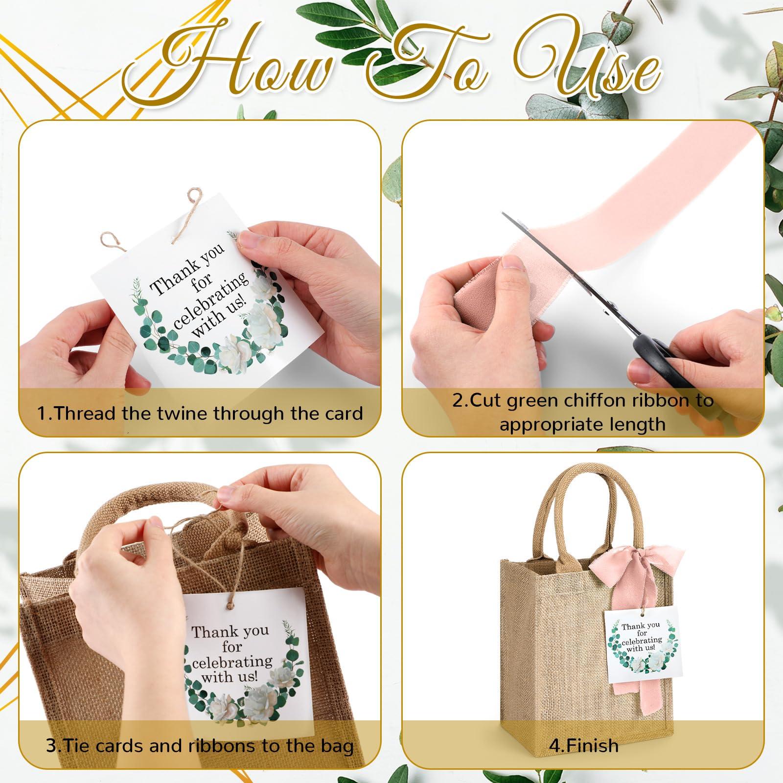 GliCraft GliCraft 20 Pack Burlap Tote Bags with Handles Reusable Jute Gift Bags Thank You Gift Tags Chiffon Silk Ribbons for Wedding Invitations Parties and Baby Showers Bridesmaid(Pink)