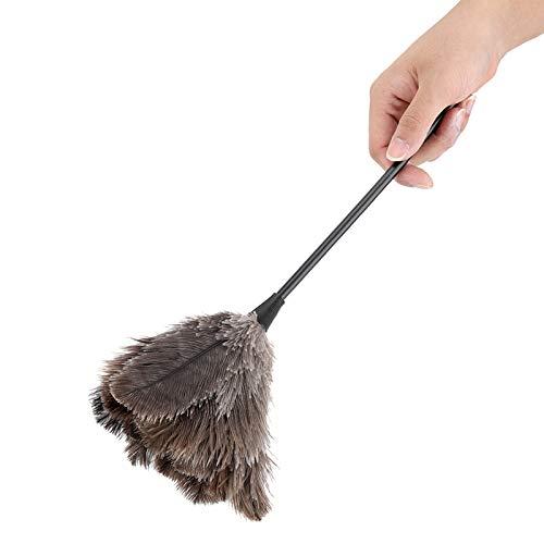 QiaNgshuAikj 34cm Premium Quality Genuine Ostrich Feather Duster – Attracts Dust Particles - Thick Soft Feathers - Durable Ergonomic Wooden Handle – Easy Efficient Dusting