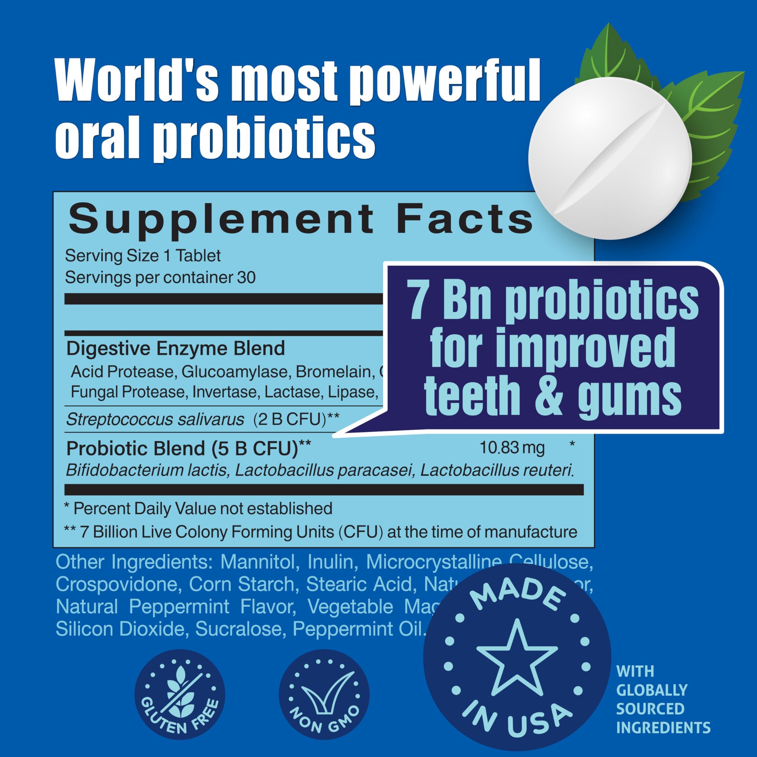 Probiotiv Probiotiv Oral Probiotics for Mouth Bad Breath 7 Billion CFU - Chewable Dental Probiotics for Teeth and Gums, Fresh Breath Freshener, Combats Dry Mouth, Halitosis, Tonsil Stone & Gingivitis Treatment