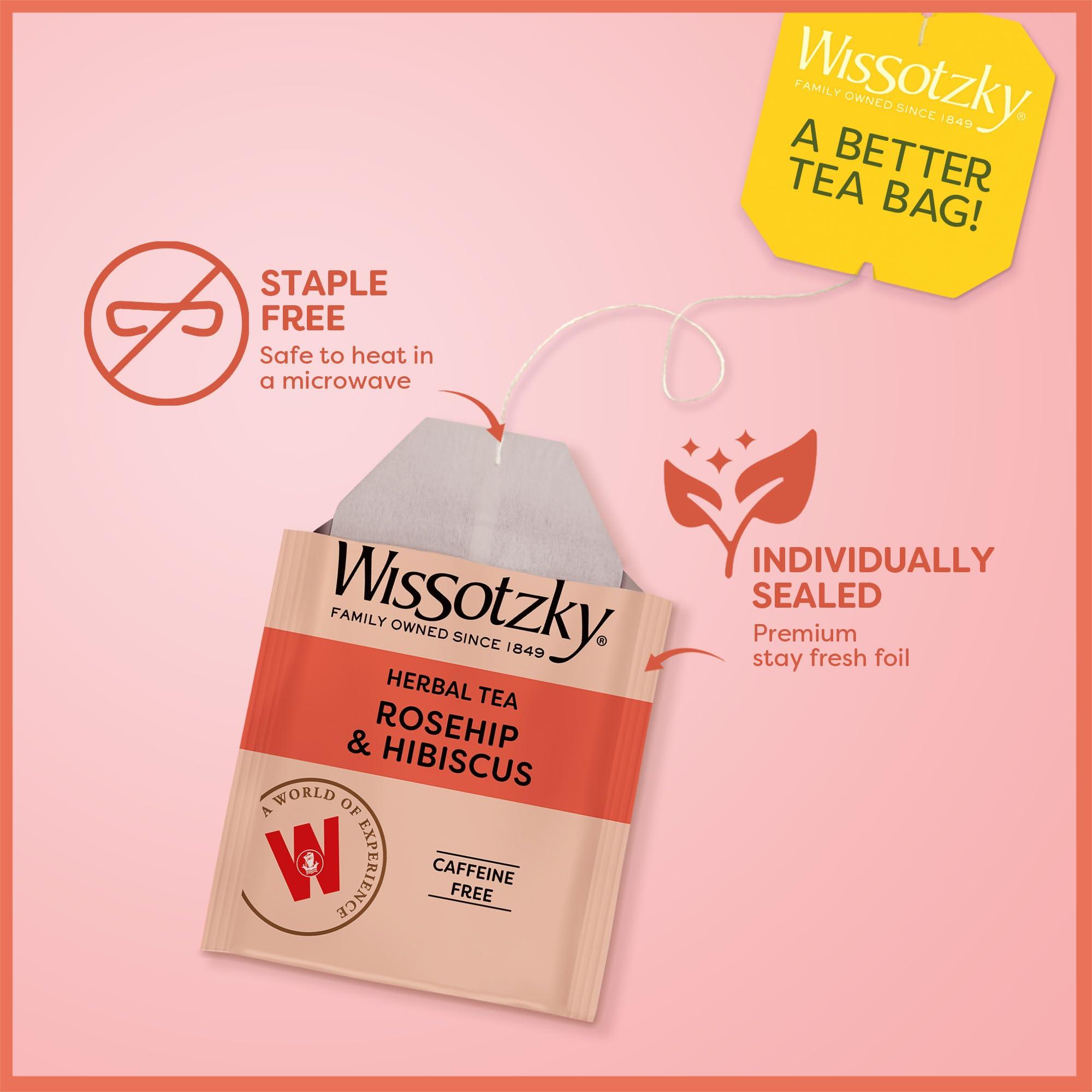 Wissotzky Tea Wissotzky Rosehip & Hibiscus Herbal Tea, 20 Tea Bags | Exotic Blend | Caffeine Free Tea | Immune Boost