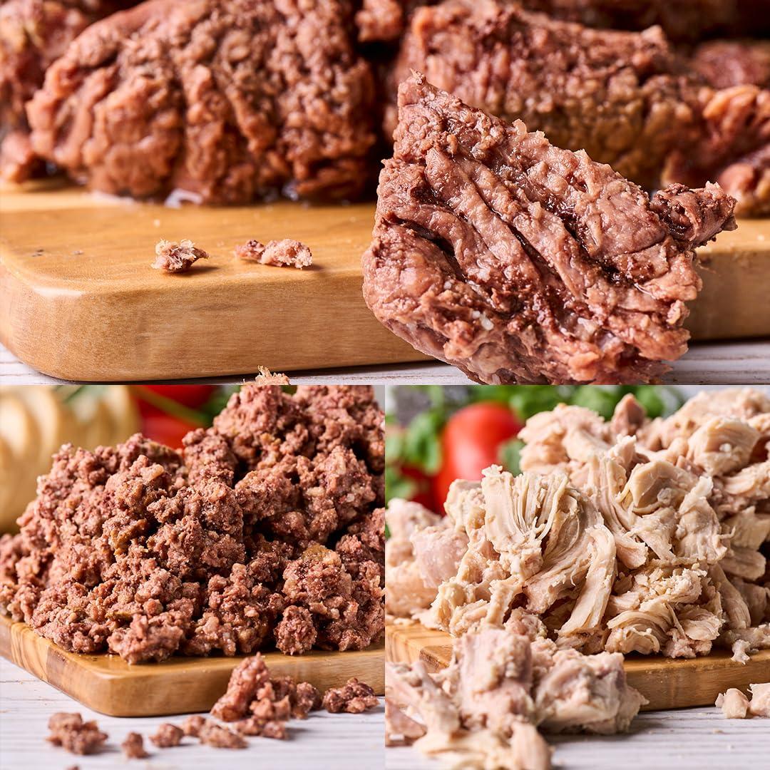 Survival Frog Survival Fresh Mixed Canned Meat - All Natural Canned Meat 2 Beef, 2 Chicken, 2 Ground Beef - Emergency Survival Meal 14.5oz Small Cans for Camping & Hiking - Meats from USA Farms (6 Pack)