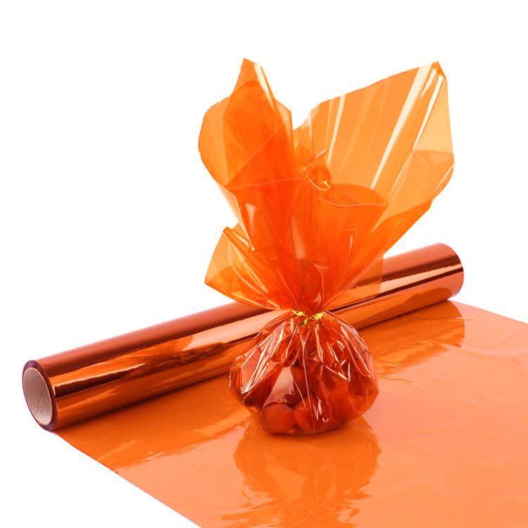Morepack Easter Orange Cellophane Wrap Roll, Translucent Orange Cellophane Wrapping Paper, 16 Inch Width x 100 Ft Long Colored Cellophane Rolls for Gift Baskets, DIY Arts Crafts Decoration and More