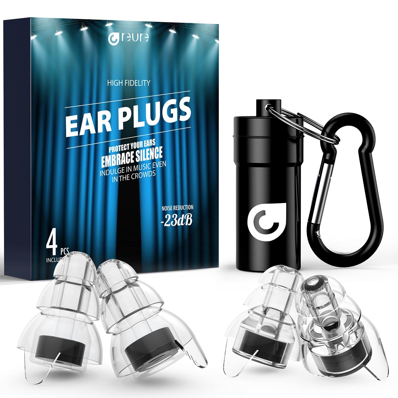 Reure Reure High Fidelity Concert Ear Plugs, Noise Cancelling Silicone Ear Plugs 2 Pairs Great for Concerts Loud Music, Musicians, Motorcycles, Airplanes, Raves, Hearing Protection -20 dB