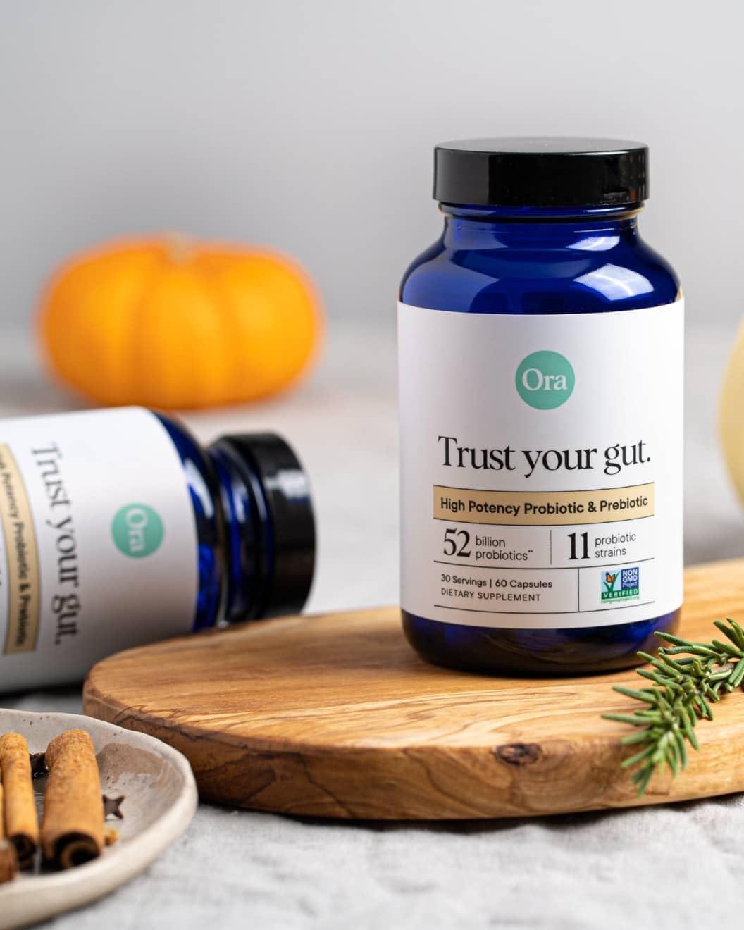 Ora Organic Ora Organic Probiotics with Prebiotics - 52 Billion CFU 11 Clinically Studied Strains for Digestive Health, Trust Your Gut, Gluten Free, 60 Capsules