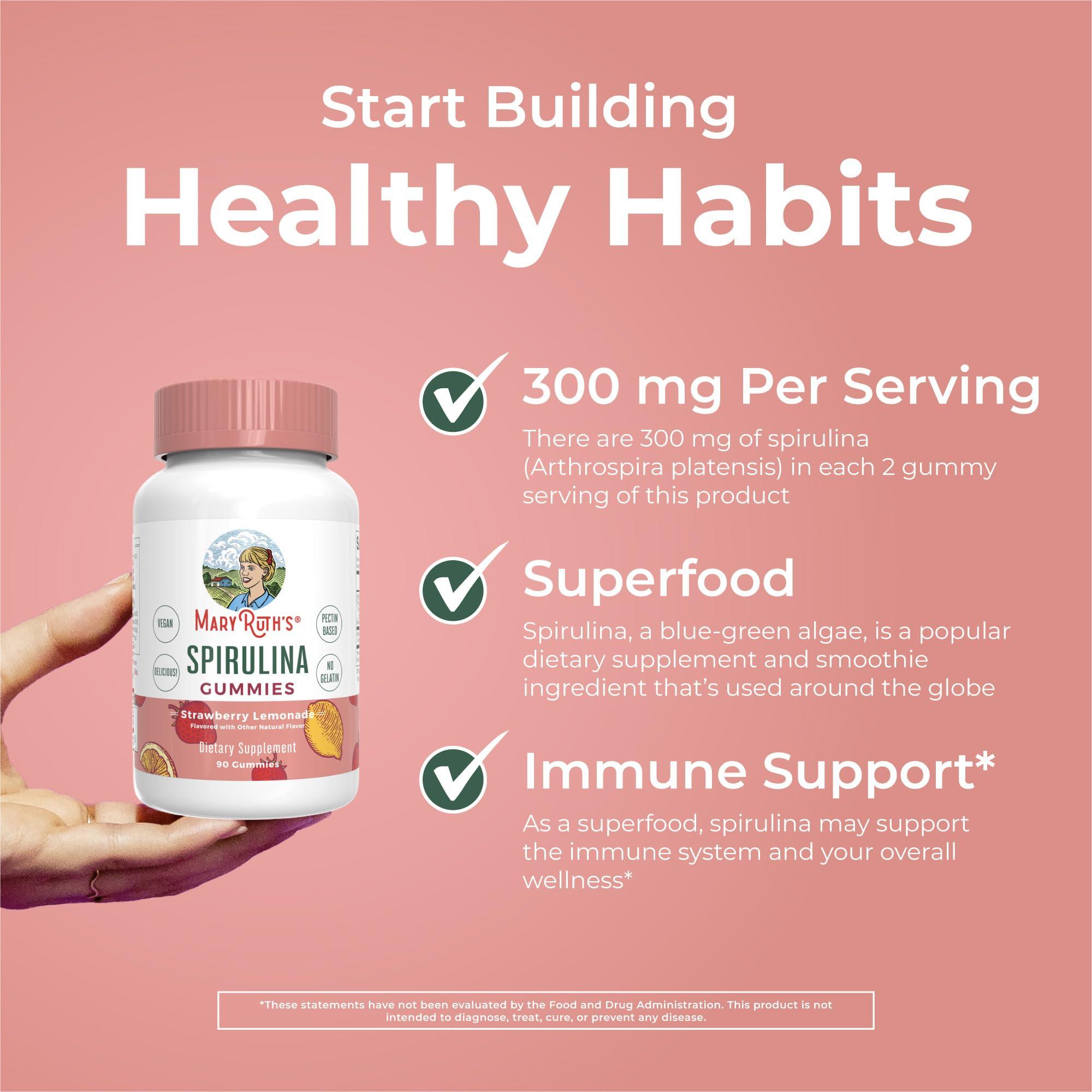 MaryRuth Organics MaryRuth Organics Spirulina Gummies Made with Organic Spirulina | Superfood Gummies for Ages 14+ | Vegan | Non-GMO | 90 Count