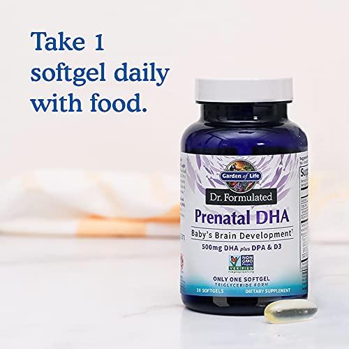 Garden of Life Garden of Life Dr. Formulated Prenatal DHA Fish Oil - 550mg DHA & DPA in Triglyceride Form 100% DV Vitamin D3, Single Source, Mercury Free Omega 3 DHA Supplements for Women's Health, 30 Softgels