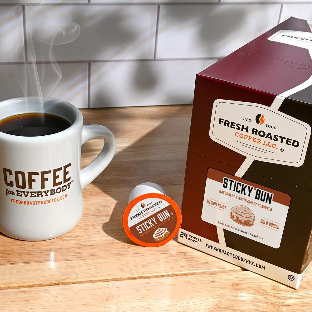 Fresh Roasted Coffee Fresh Roasted Coffee, Sticky Bun, Flavored Coffee Pods, K-Cup Compatible, 24 Count