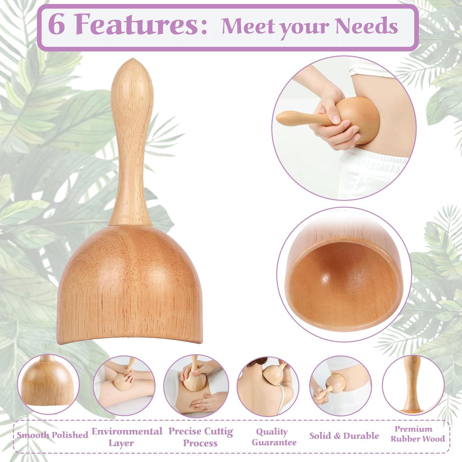 PURE VIBE Wood Therapy Massage Tools Kit, Wooden Massager Tools, Body Contouring & Shaping, Muscle Pain Relief Massager Tool, Lymphatic Drainage Massager, Wooden Rollers for Massage, Wooden Body Sculpting Tools