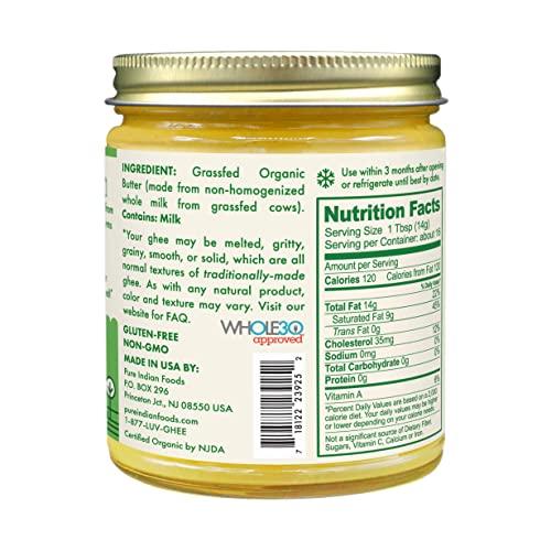 PURE INDIAN FOODS Grassfed Organic Original Ghee - by Pure Indian Foods, 7.8 oz, Pasture Raised, Gluten-Free, Non-GMO, Paleo, Keto-Friendly (Pack of 2)