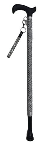 Jacqueline Kent Jacqueline Kent JKC114.OP Aluminum Crystal Embellished Sugar Cane with Black Handle and Coordinating Wrist Band Adjustable 28.5 Inches to 37.5 Inches, Mystique Opal, grey