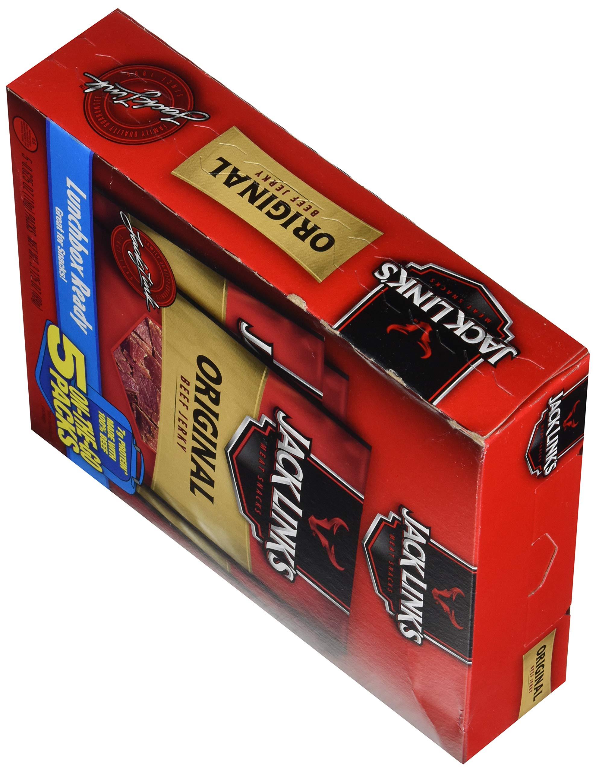 Jack Link\'s Jack Link\'s Beef Jerky 5 Count Multipack, Original, 5, 0.625 oz. Bags - Flavorful Meat Snack for Lunches, Ready to Eat - 7g of Protein, Made with 100% Beef - No Added MSG** or (Pack of 2)