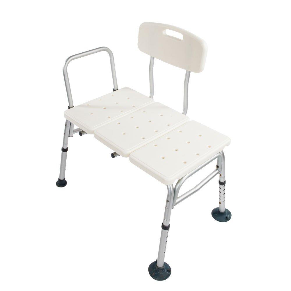 Azadx Azadx Bath Chair, Adjustable Handicap Shower Chair Seat Bench Transfer Bench with Arms and Backs, 3 Blow Molding Plates Aluminium Alloy for Seniors Elderly Baby Bathtub Lift Chair (White)