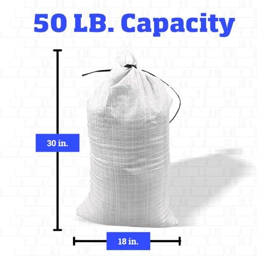 DURASACK DURASACK Large Heavy Duty Sand Bags with Tie Strings Empty Woven Polypropylene Sandbags for Flood Control with 1600 Hours of UV Protection, 50 lbs Capacity, 18x30 inches, White, 100 Count