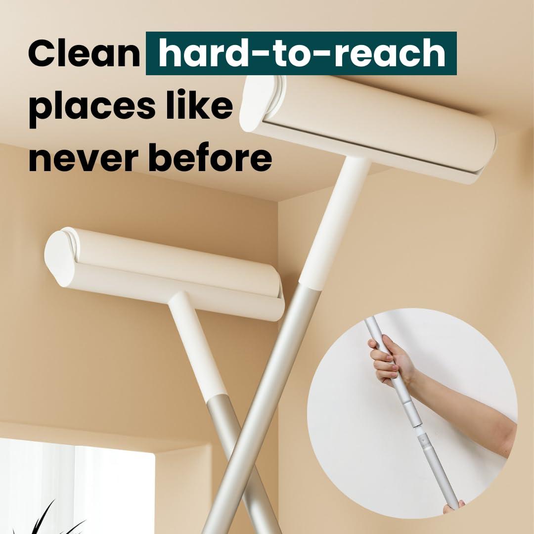 Beyond Thursday Large Lint Roller with Extra Sticky Roller and 420 Sheets 9.5\" Wide, Floor Lint Roller Long Handle, Extendable to 41\", Carpet, Couch, Pet Hair, Clothing Cleaning Supplies (Navy Roller + 7 Refills)