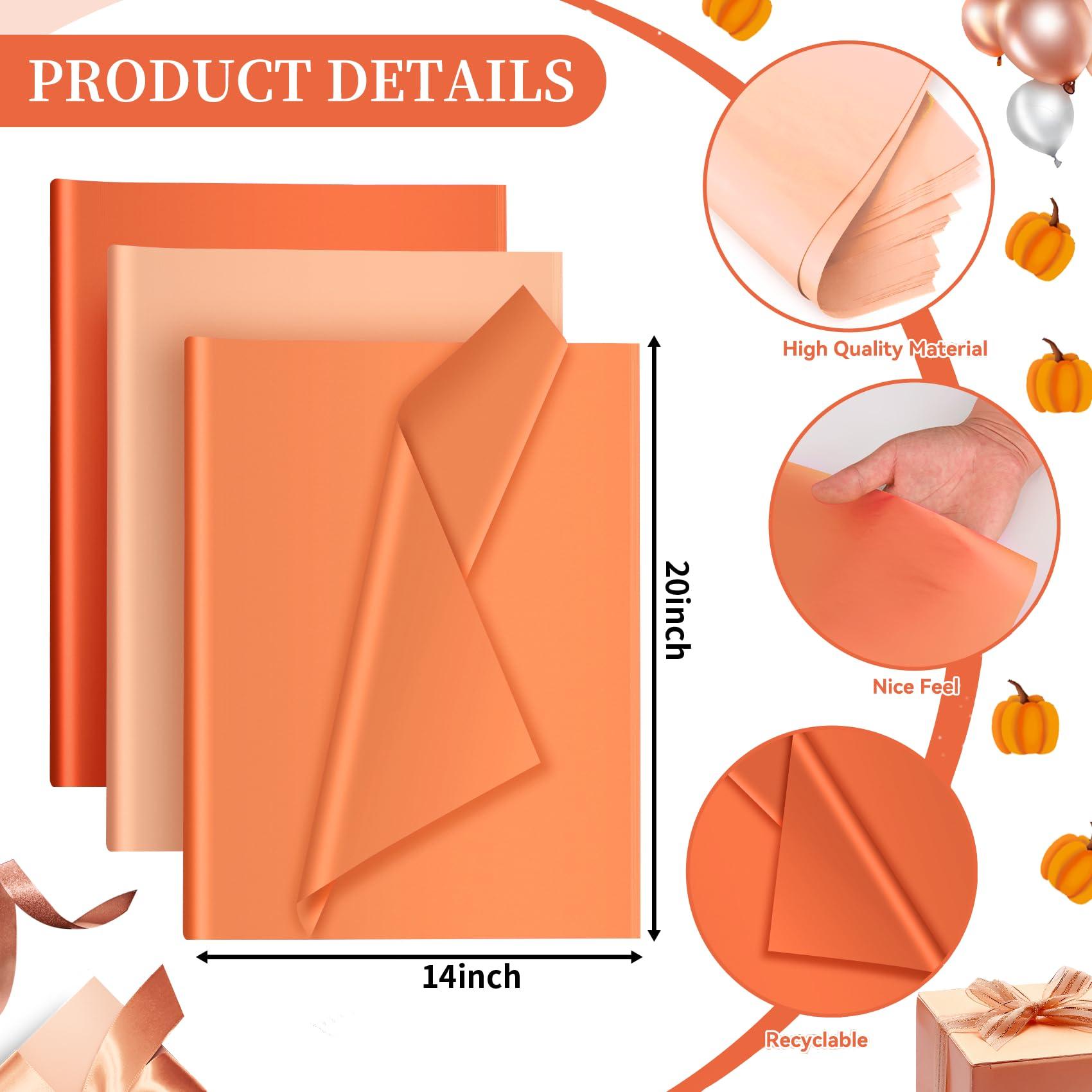 Hlonon 30 Sheets Orange Tissue Paper for Packaging Gift Bags Decoration, Gift Wrap Tissue Paper Bulk for Weddings Birthday DIY Project Christmas Halloween Thanksgiving Gift Wrapping Crafts Decor