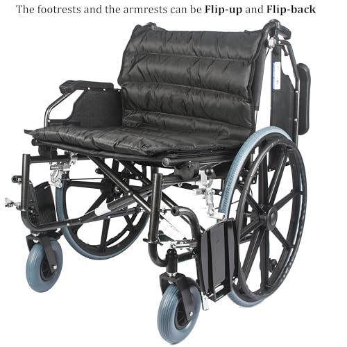 kaiyang 22 in Extra Wide Wheelchairs for Adults 400 lbs Bariatric Wheelchair with 22 inch Portable Wheelchair Cushions & Bag, Foldable Light Weight Wheel Chair for Adults Silla de Ruedas para Adultos