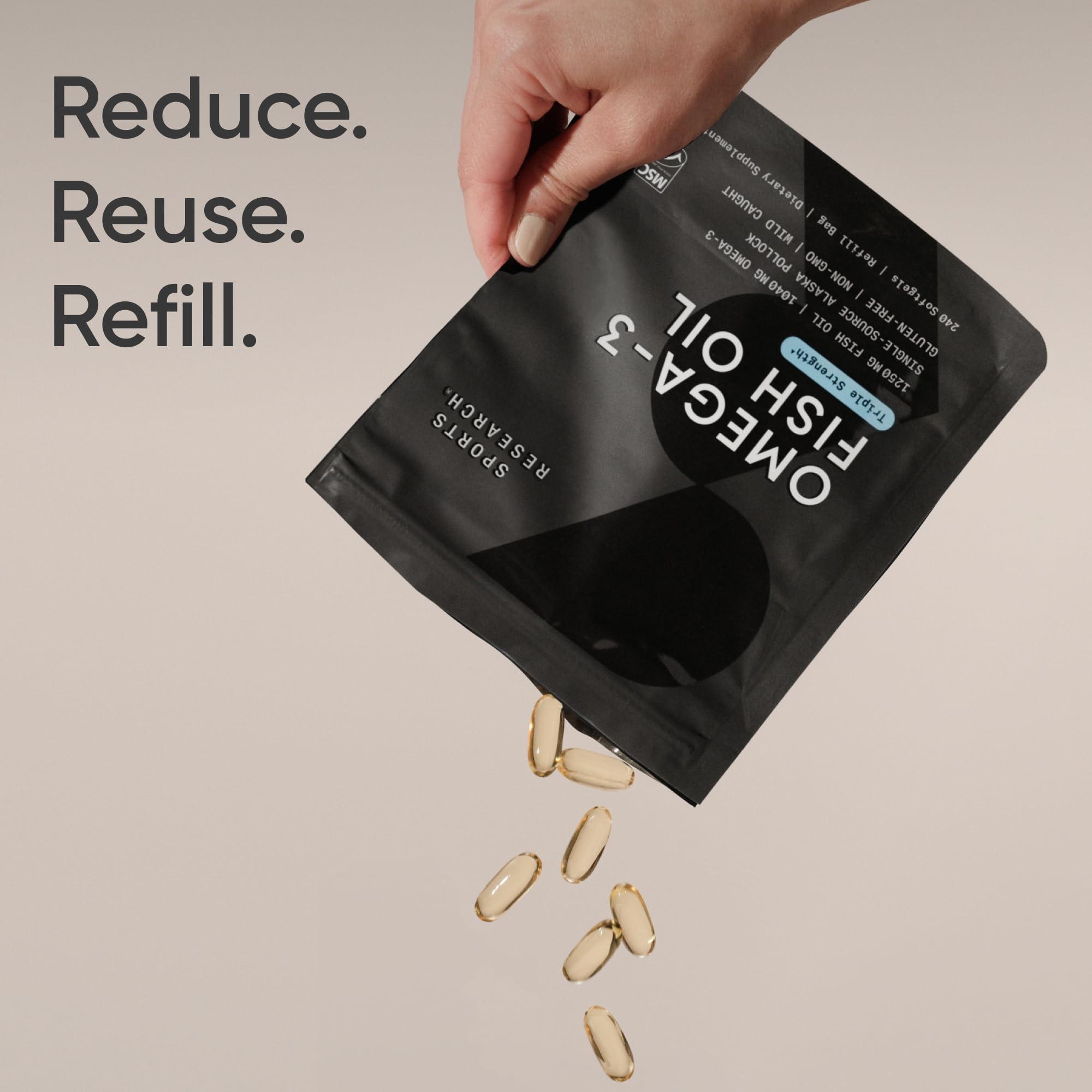 Sports Research Sports Research Triple Strength Omega 3 Fish Oil - Burpless Fish Oil Supplement w/EPA & DHA Fatty Acids from Wild Alaskan Pollock - Heart, Brain & Immune Support for Men & Women - 1250 mg, 240 ct