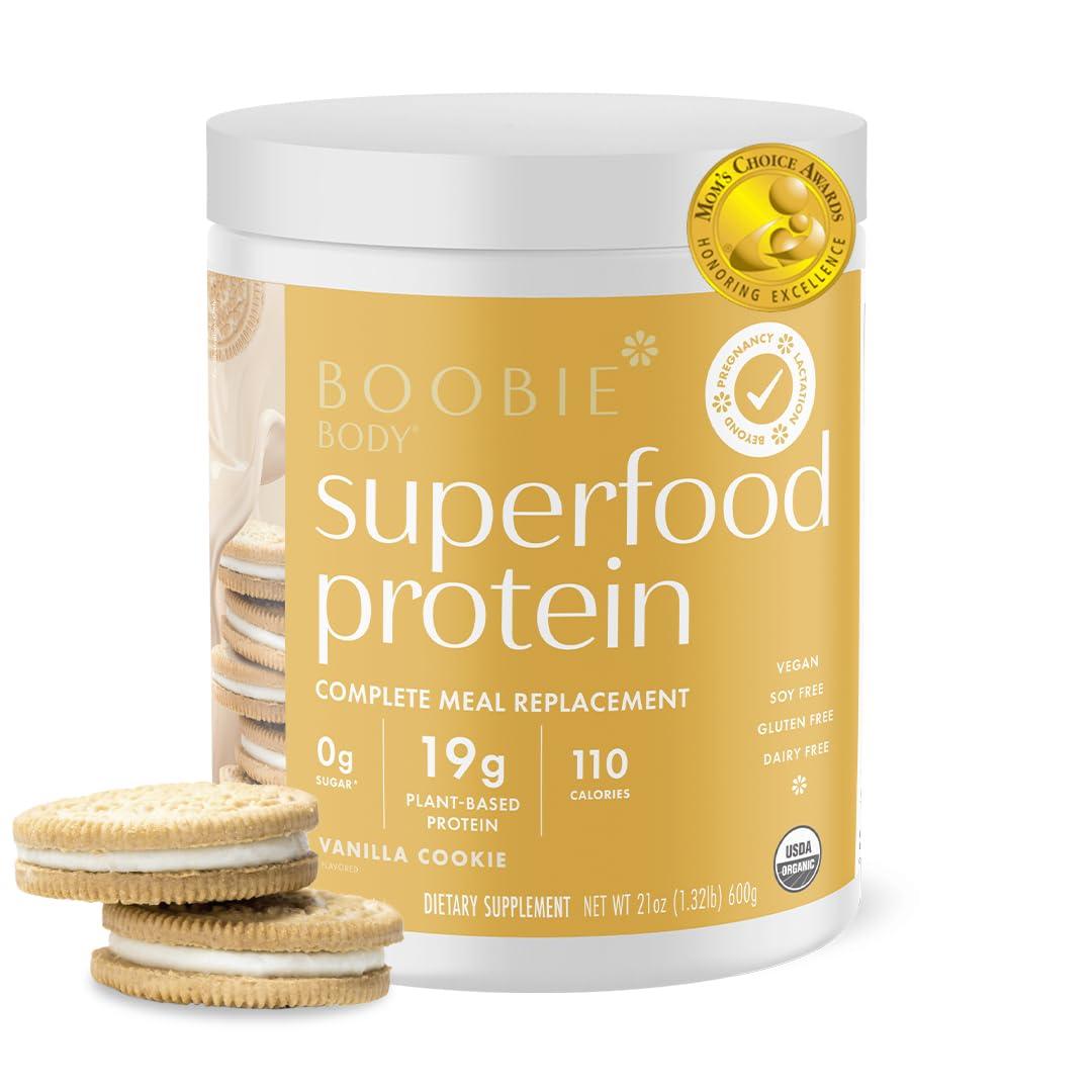 Boobie Brands Boobie Body Superfood Protein Meal Replacement Shake, Vanilla Cookie Flavor | 19g Protein | Safe for Pregnancy, Lactation, & Motherhood | Organic, Vegan, Zero Sugar, 1 Tub (21 oz.)