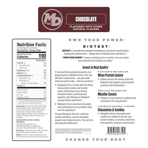 Biotest Biotest Metabolic Drive Functional Protein - Whey Isolate/Micellar Casein Blend - Lab-Tested (2lb, Chocolate)
